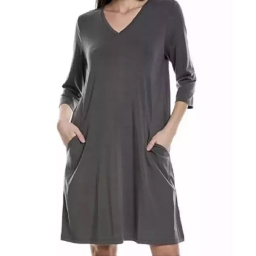 EILEEN FISHER Stretch TENCEL™ Jersey V-Neck Dress Tunic minimalist quiet luxury